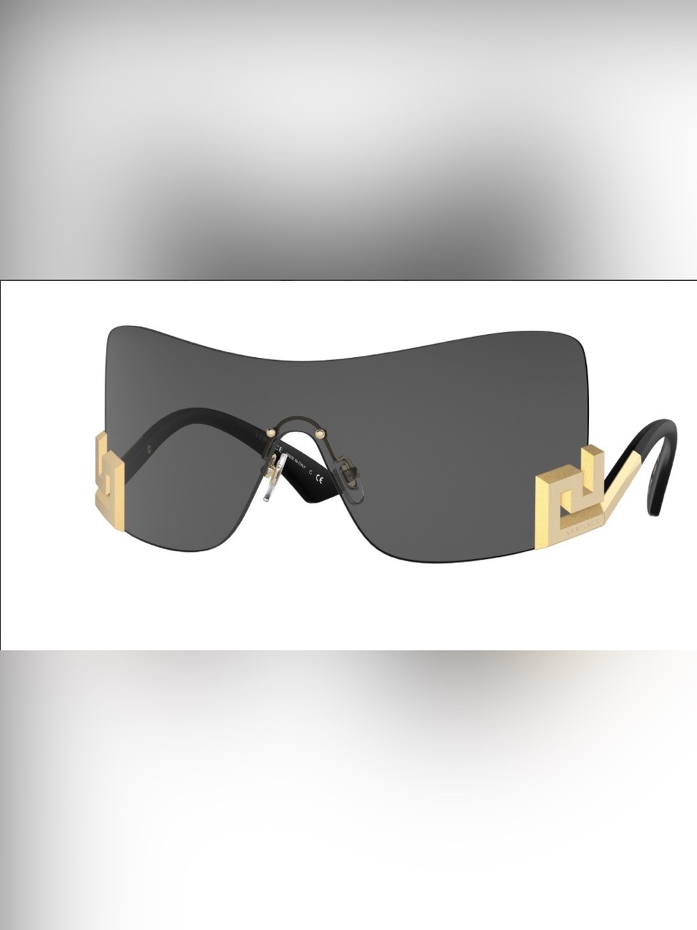 Versace Black Shield Sunglasses with Gold Greca Accents